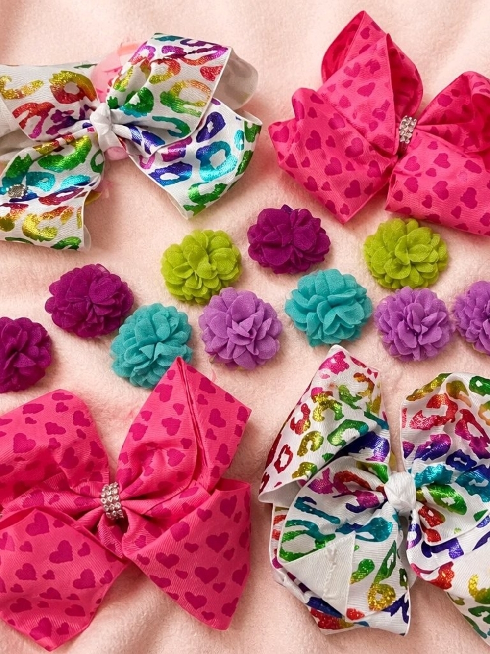 JoJo Siwa Hot Pink & Rainbow Leopard Hair Bow and Floral Clip Set